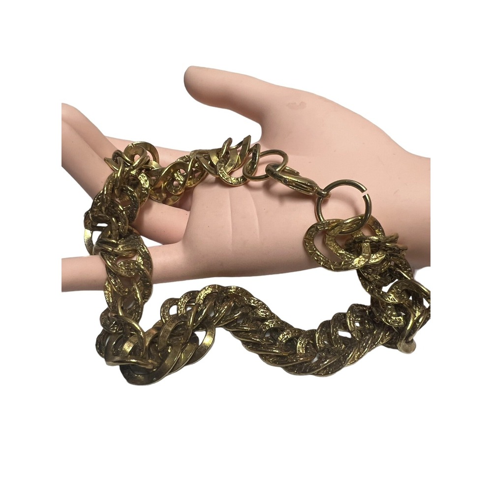 SUPER CHUNKY HEAVY GOLD TONE MULTI LOOP LINK‎ NECKLACE 18" LONG BRAIDED